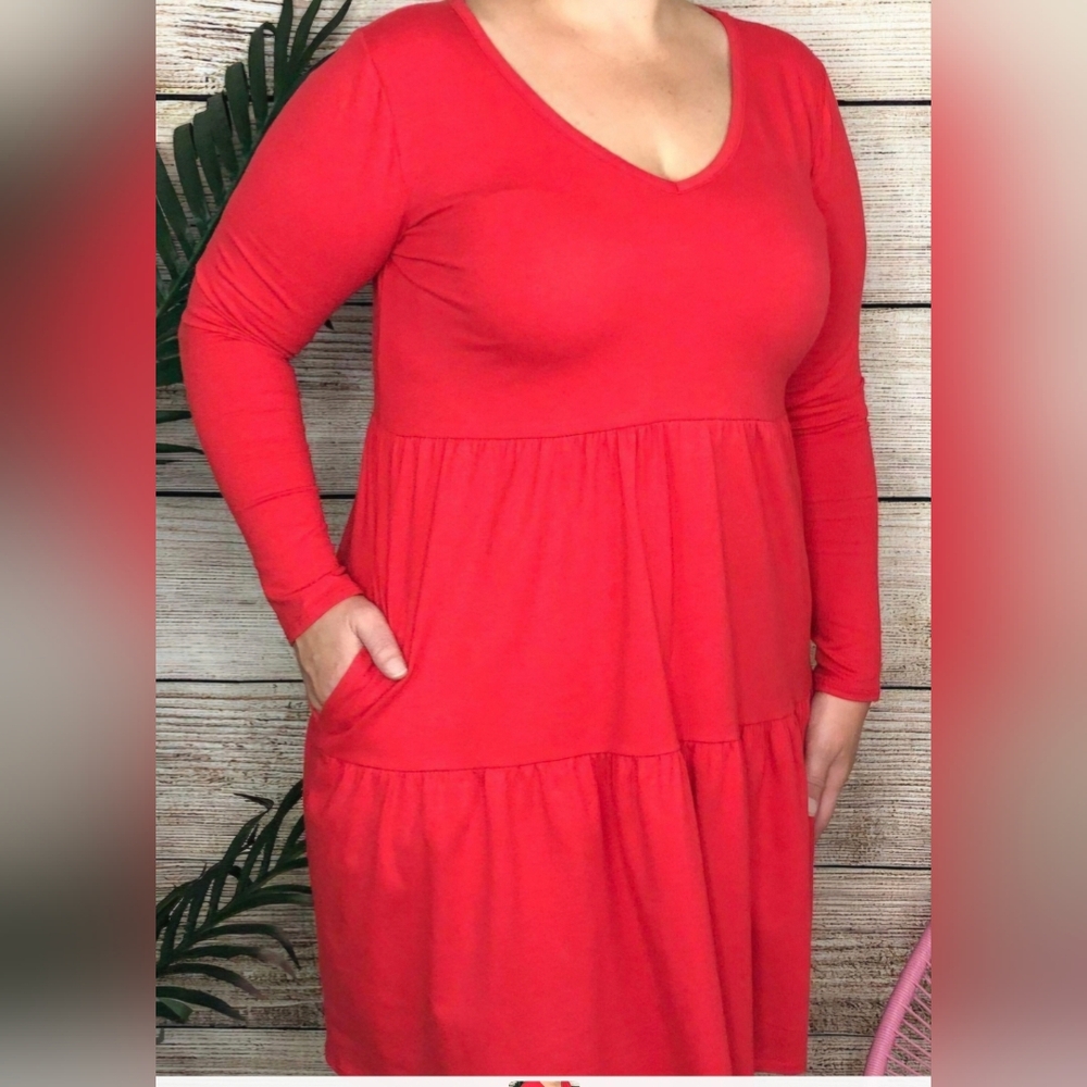 Red Tiered dress with pockets